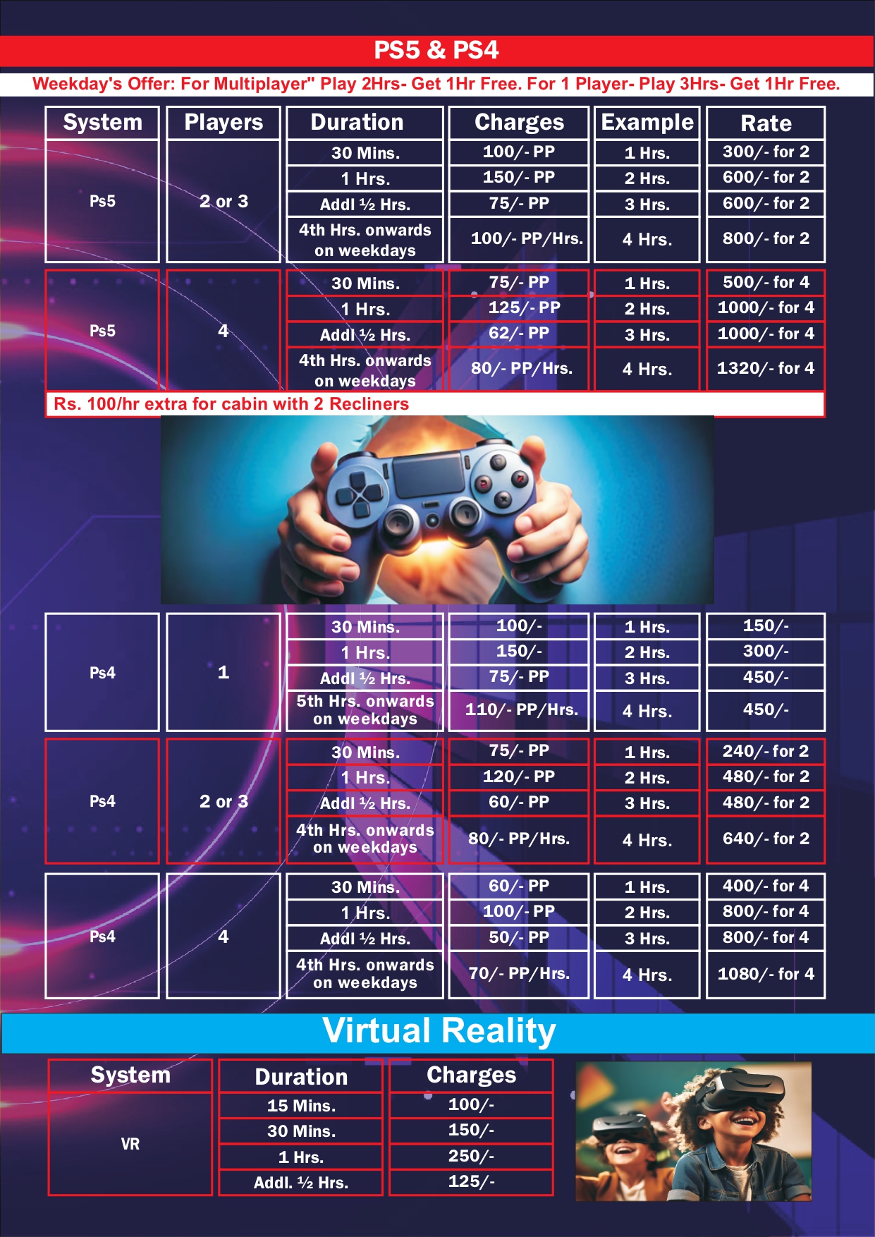 gaming zone pricing list